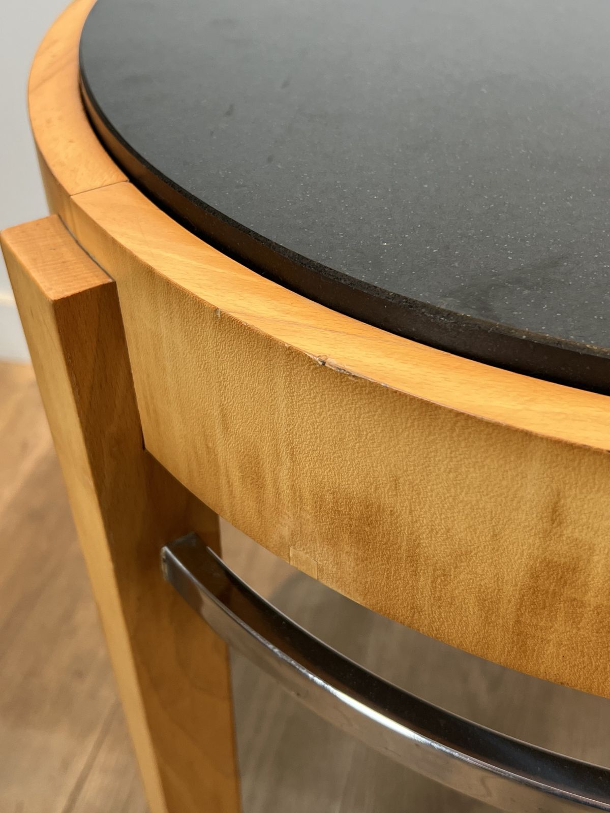 photo buy Sycamore Veneer, Chrome And Marble Top Pedestal Table