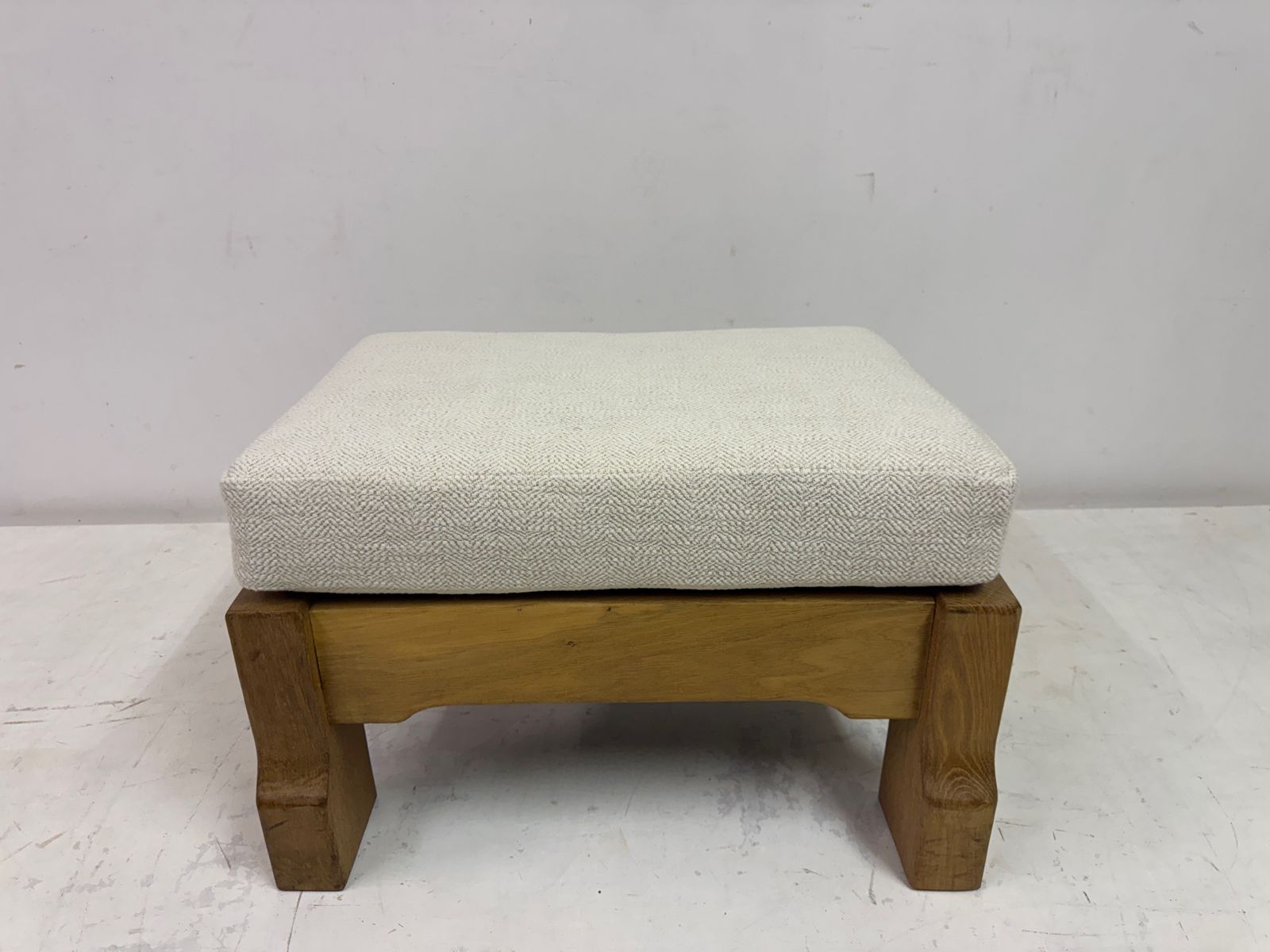 photo furniture Belgian Oak Stool By De Puydt In Neutral Fabric