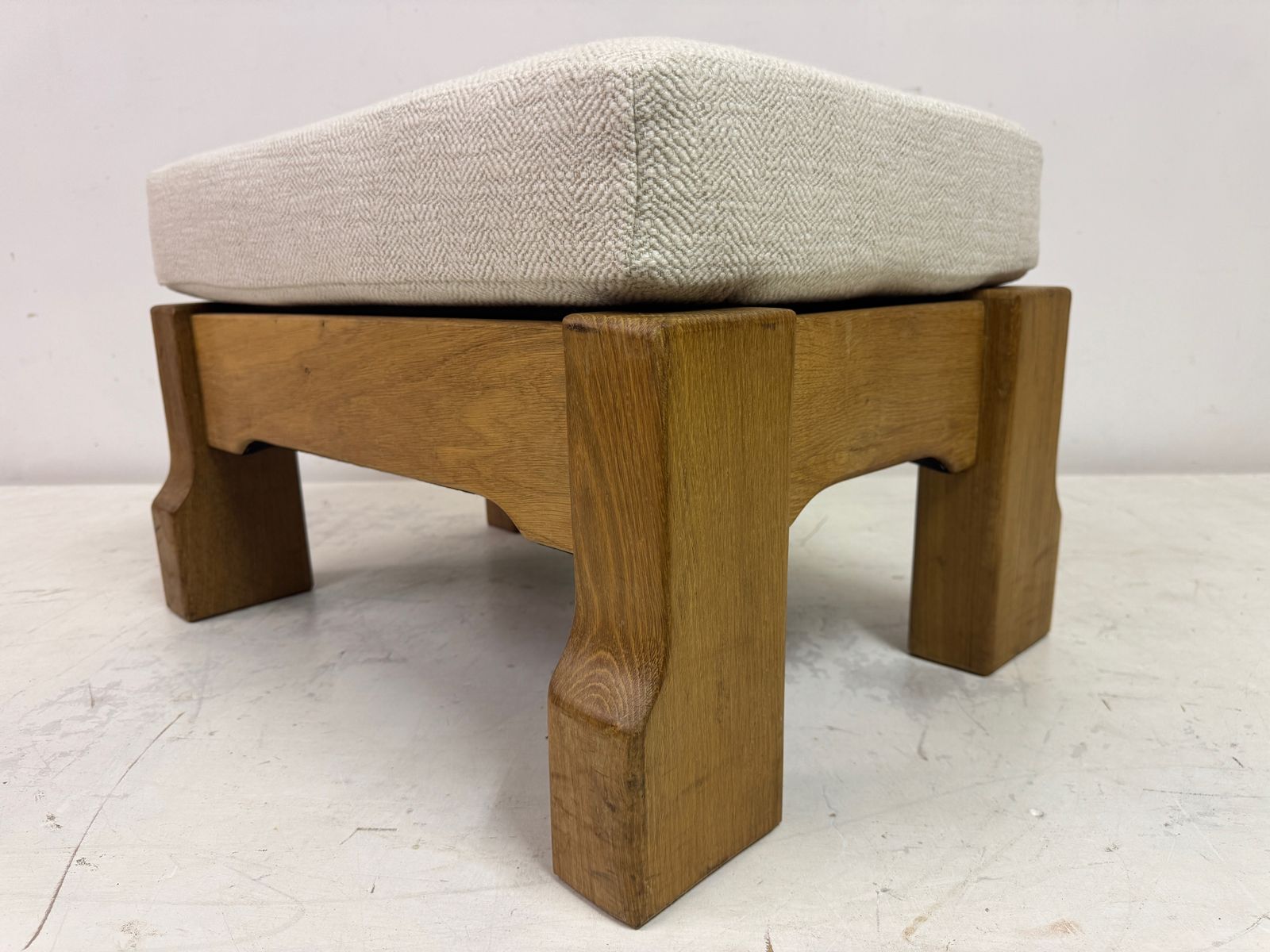 photo for sale Belgian Oak Stool By De Puydt In Neutral Fabric