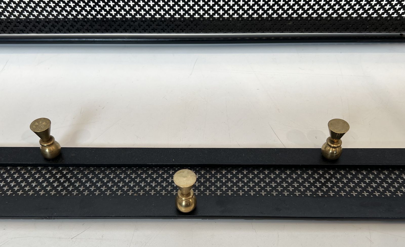 Coat Rack In Black Lacquered Metal, Perforated Sheet Metal And Brass In The Style Of Mathieu Matégot photo vintage