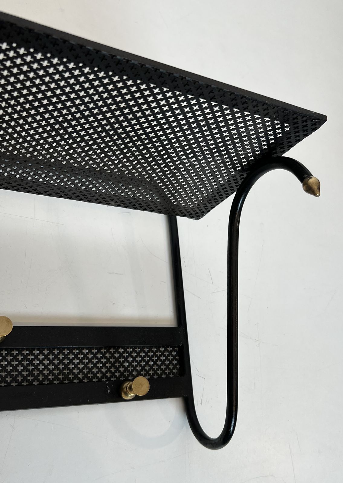 photo for sale Coat Rack In Black Lacquered Metal, Perforated Sheet Metal And Brass In The Style Of Mathieu Matégot