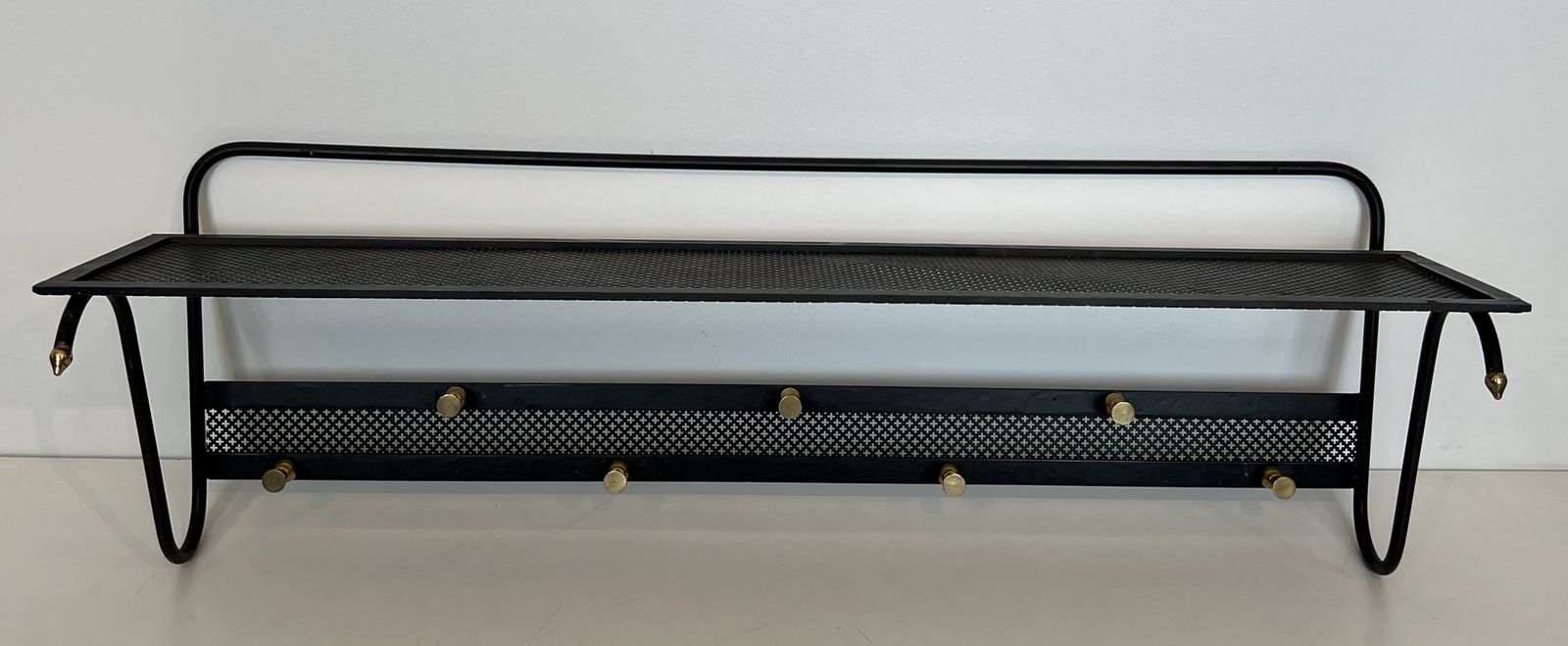 1950.0 Coat Rack In Black Lacquered Metal, Perforated Sheet Metal And Brass In The Style Of Mathieu Matégot photo