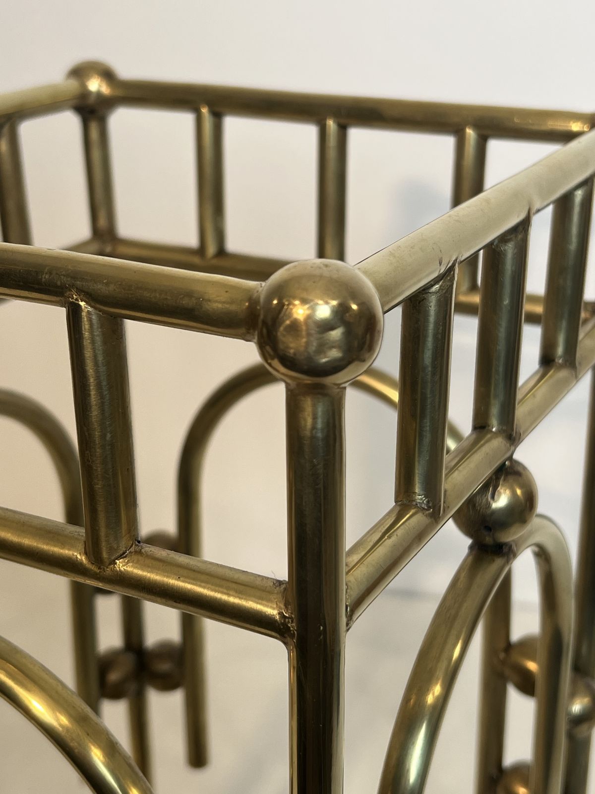 photo vintage Modernist Brass Umbrella Stand In The Style Of Joseph Hoffmann