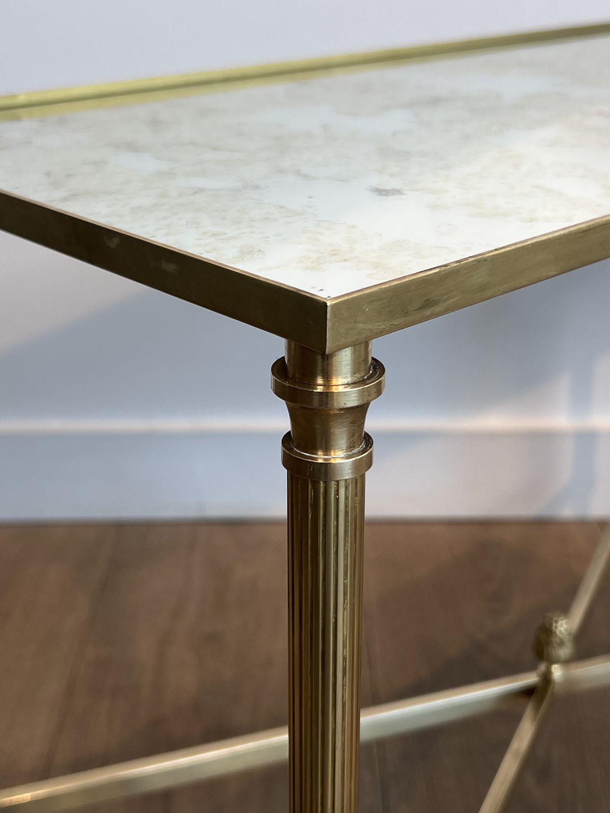 photo for sale Pair Of Antique Brass Mirror Top End Tables From Maison Jansen