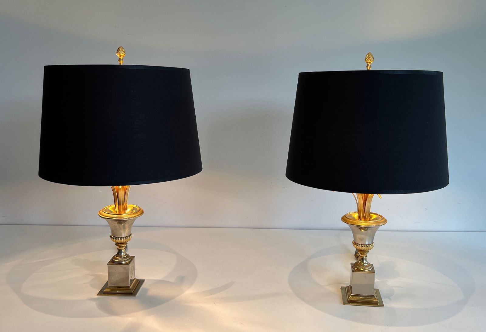 Pair Of Chrome And Brass Palm Tree Lamps In The Style Of Maison Charles. Circa 1970 photo furniture