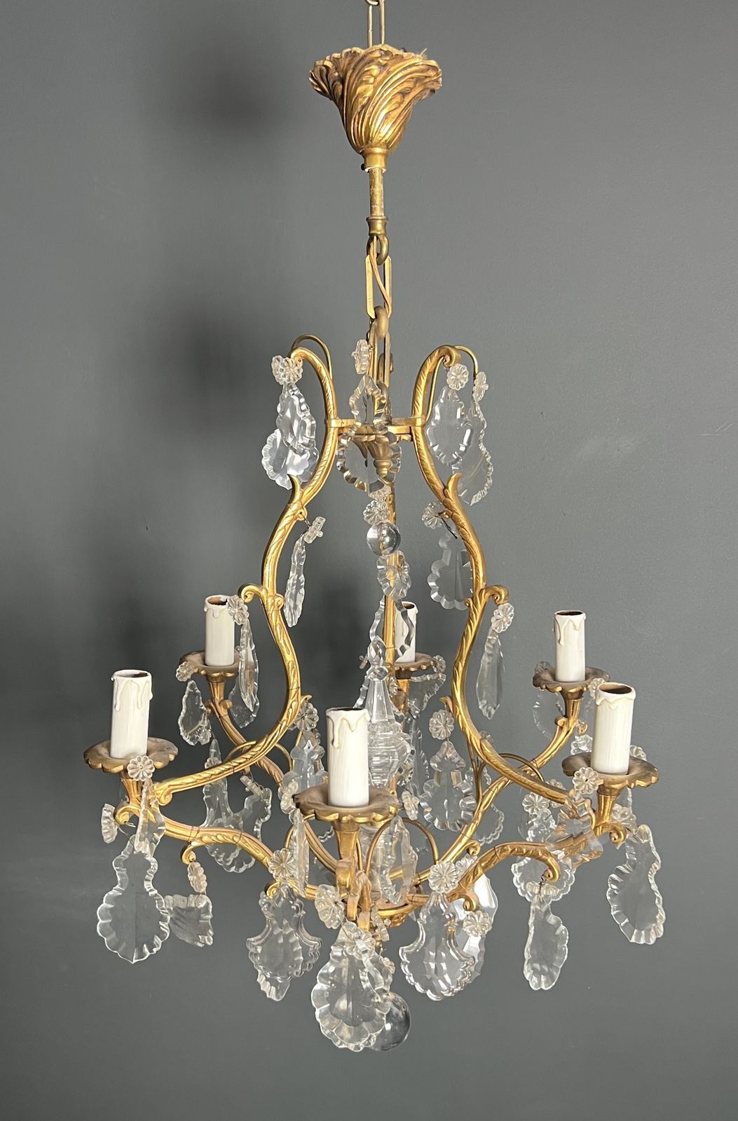 Louis XV Style Bronze Chandelier With Crystals And 6 Lights photo for sale