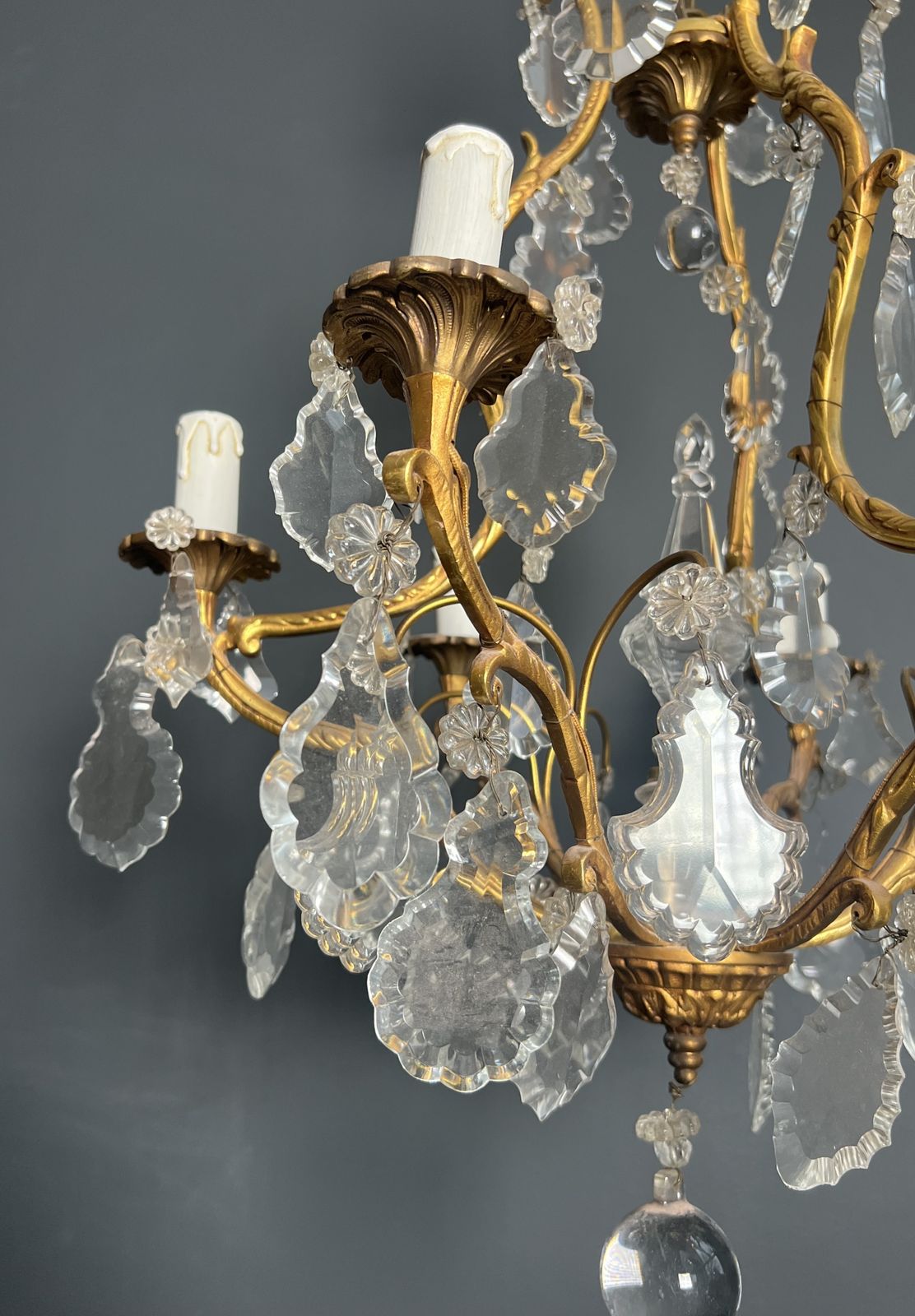 Louis XV Style Bronze Chandelier With Crystals And 6 Lights photo vintage