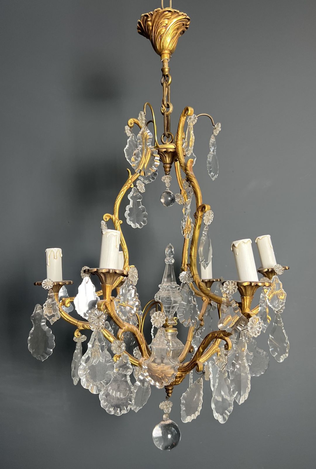 1950.0 Louis XV Style Bronze Chandelier With Crystals And 6 Lights photo