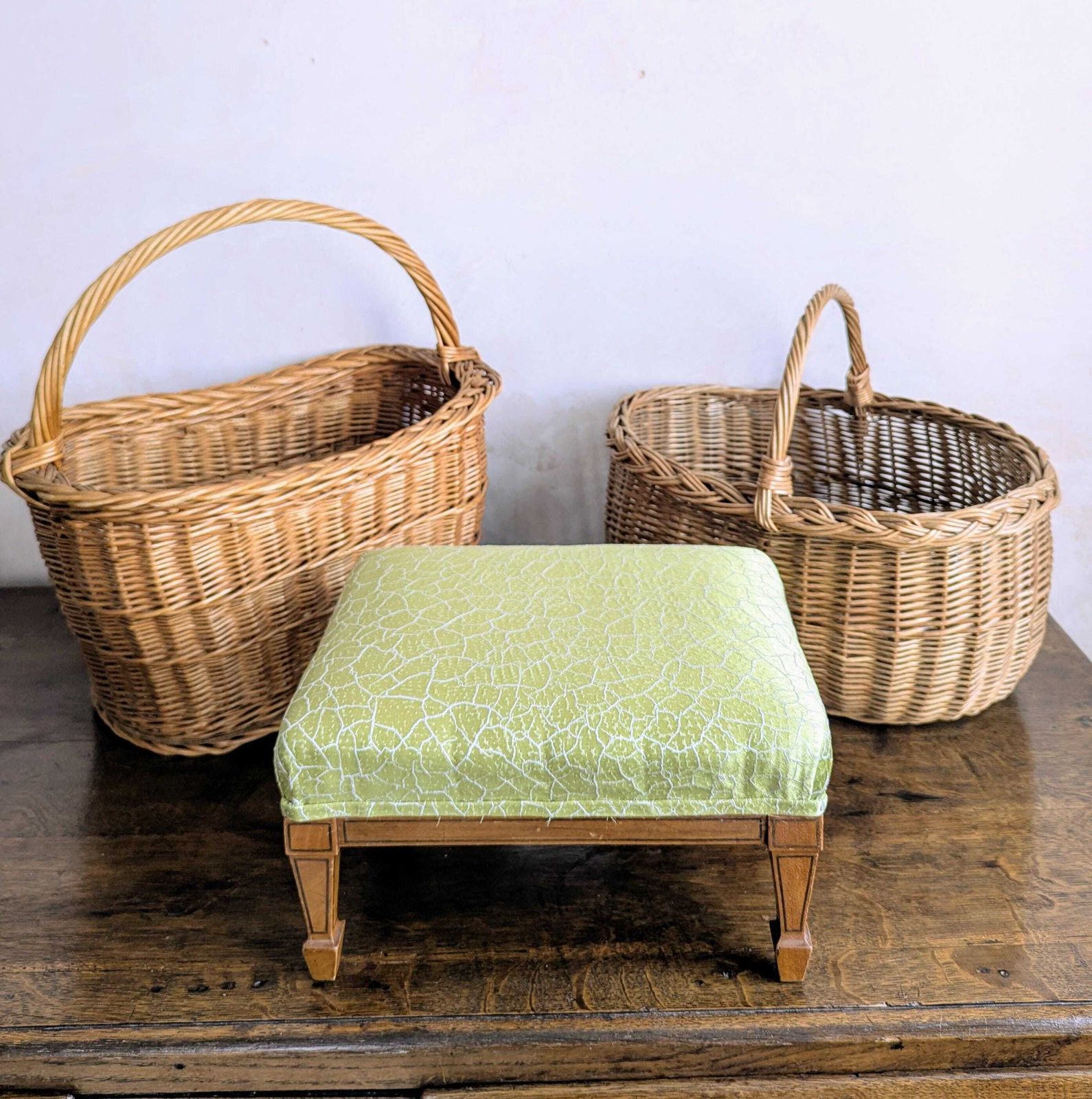 An Antique French Upholstered Footstool C1900 Zoffany Fabric photo vintage