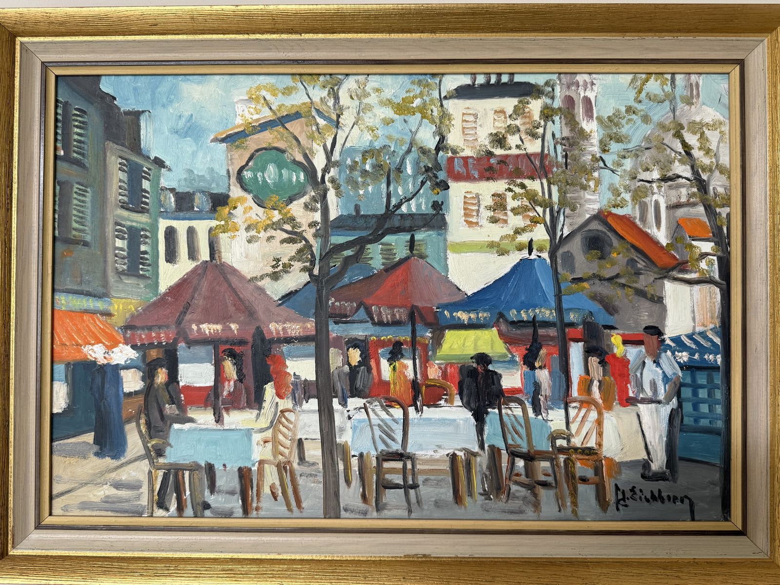 Parisian Café Scene Oil Painting By Swedish Artist Jack Eichborn photo for sale