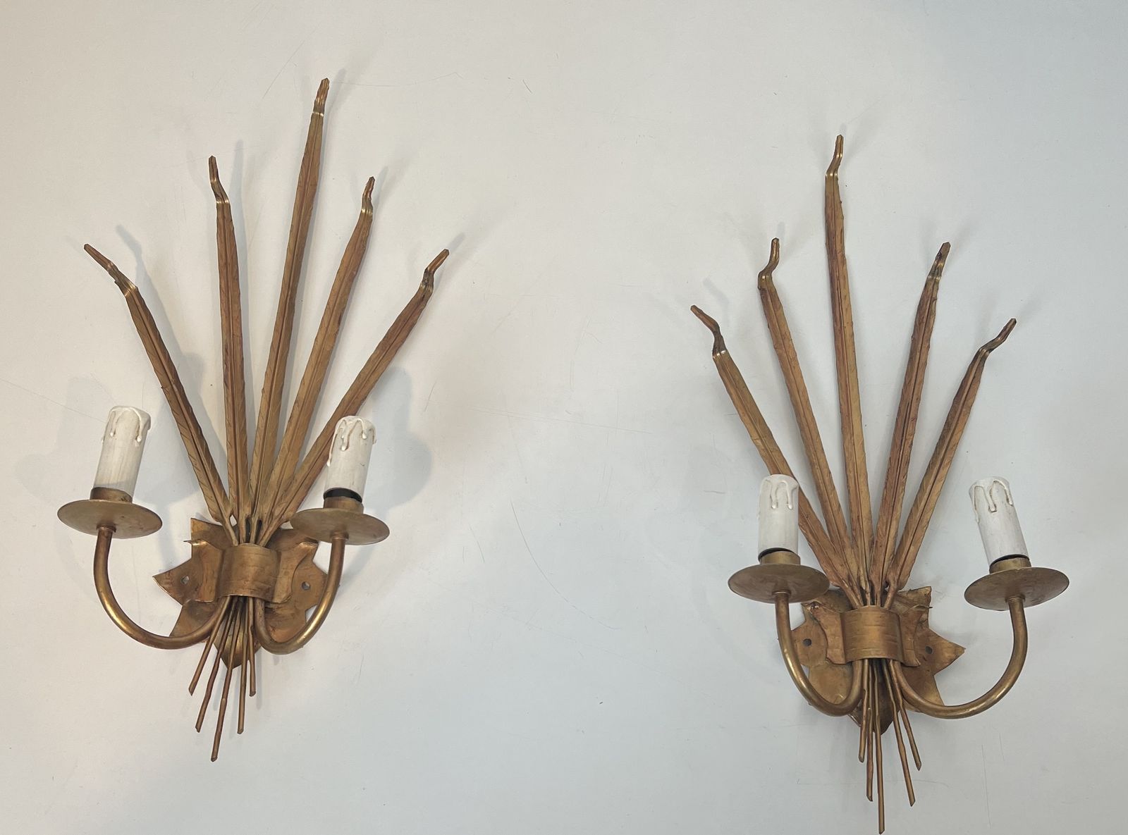 1450.0 Pair Of Golden Sconces With Ears Of Wheat In The Style Of Coco Chanel photo