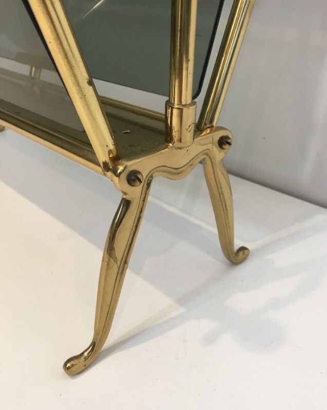 Neoclassical Magazine Rack In Brass And Blue Glass photo vinterior