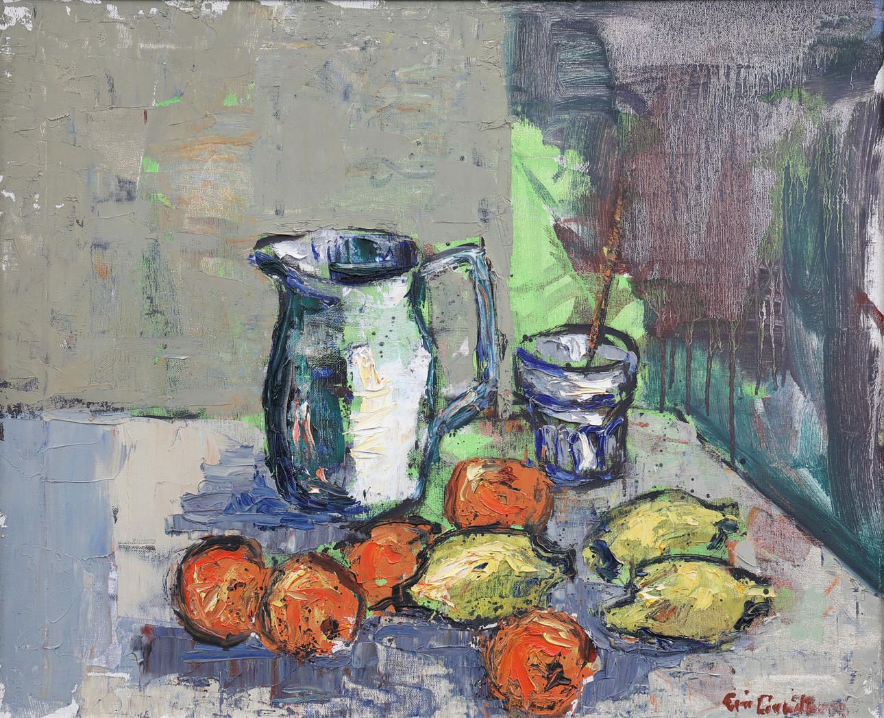 Still Life Jug And Fruit   Oil Painting By Eric Lundberg photo for sale