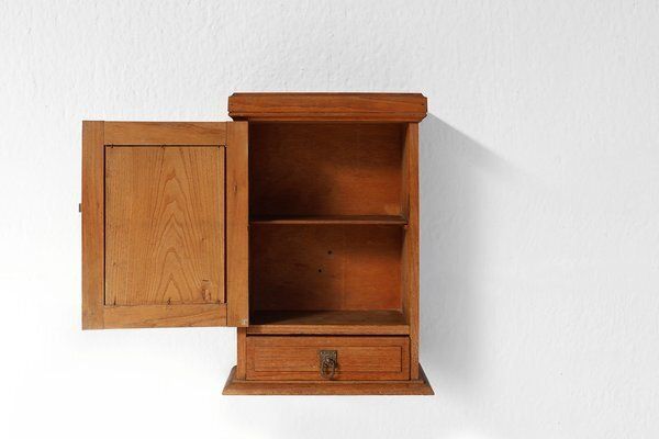 Art Deco Shaving Cabinet In Oak With Beveled Mirror, France, 1900s photo Furniture
