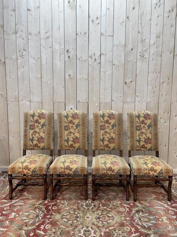 Suite De 4 Louis XIII Os De Mouton Tissu Fleurs