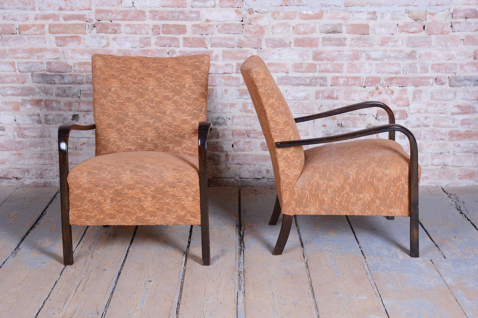 Pair Of Restored Art Deco Armchairs, Beech, Polish, Reupholstered, Czech, 1930s photo buy