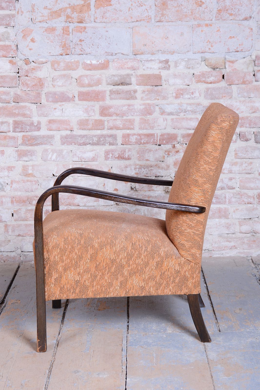 photo vinterior Pair Of Restored Art Deco Armchairs, Beech, Polish, Reupholstered, Czech, 1930s