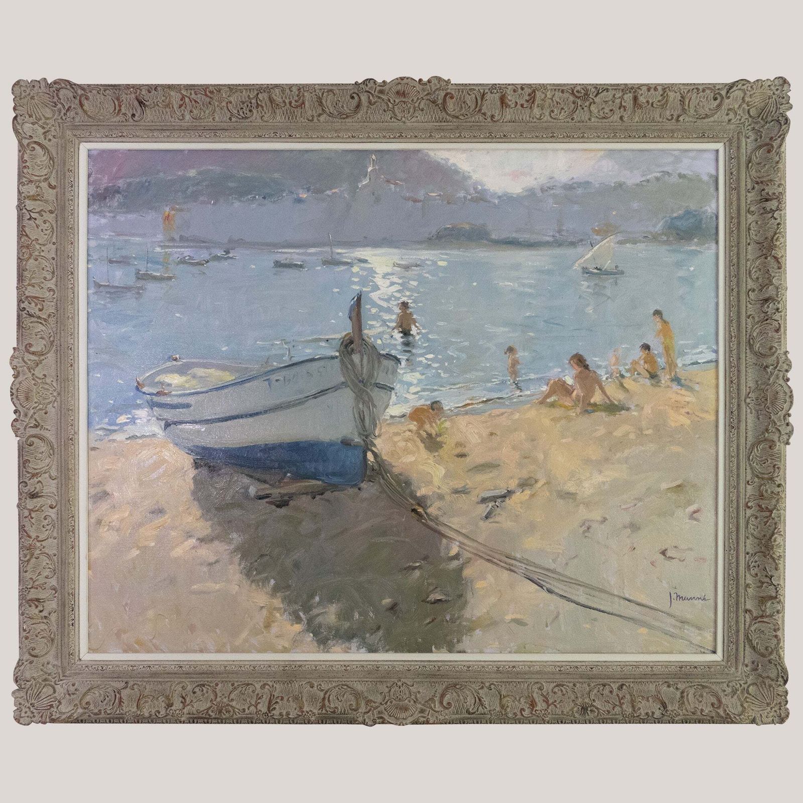 Contrallum A Cadaqués – Beach Scene With Boat By Josep Munné Graupera photo for sale