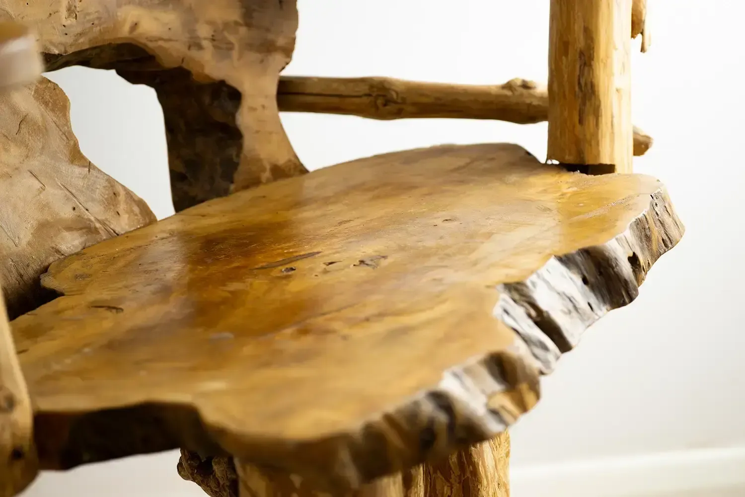 Sculptural 1980s Teak Root Chair – Organic Handmade Armchair, Naive Rustic Construction photo Furniture