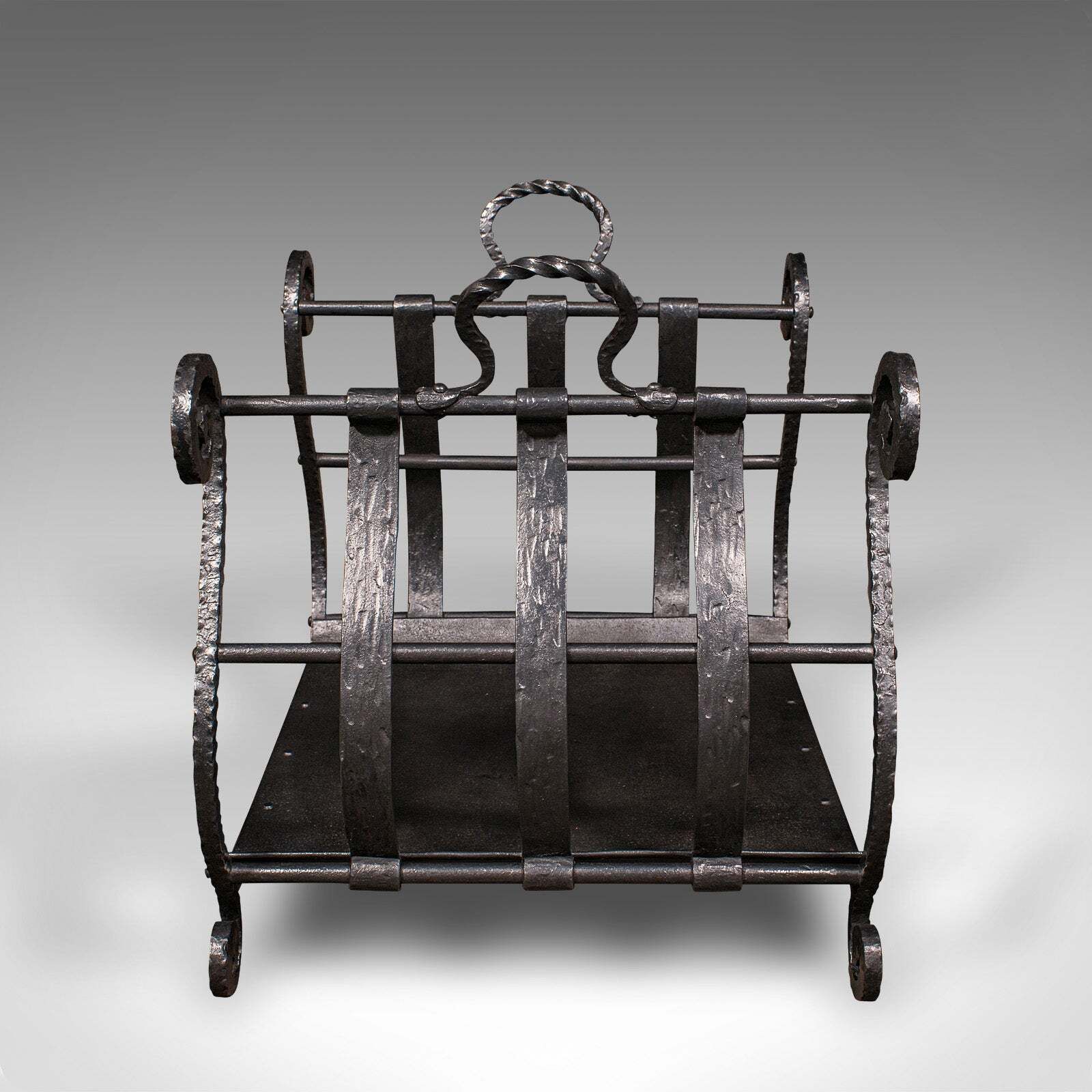 Antique Log Layer, English, Wrought Iron Fireside Fuel Keeper, Victorian, C.1850 photo for sale