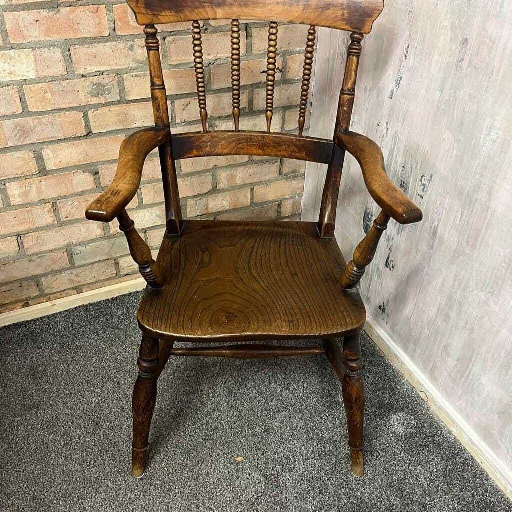 Antique 20thc Wooden Carver Armchair Ornate Beaded Back Turned Legs photo 135.0