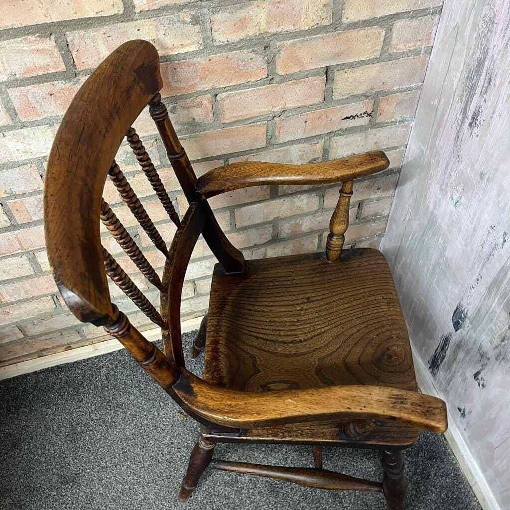 photo for sale Antique 20thc Wooden Carver Armchair Ornate Beaded Back Turned Legs