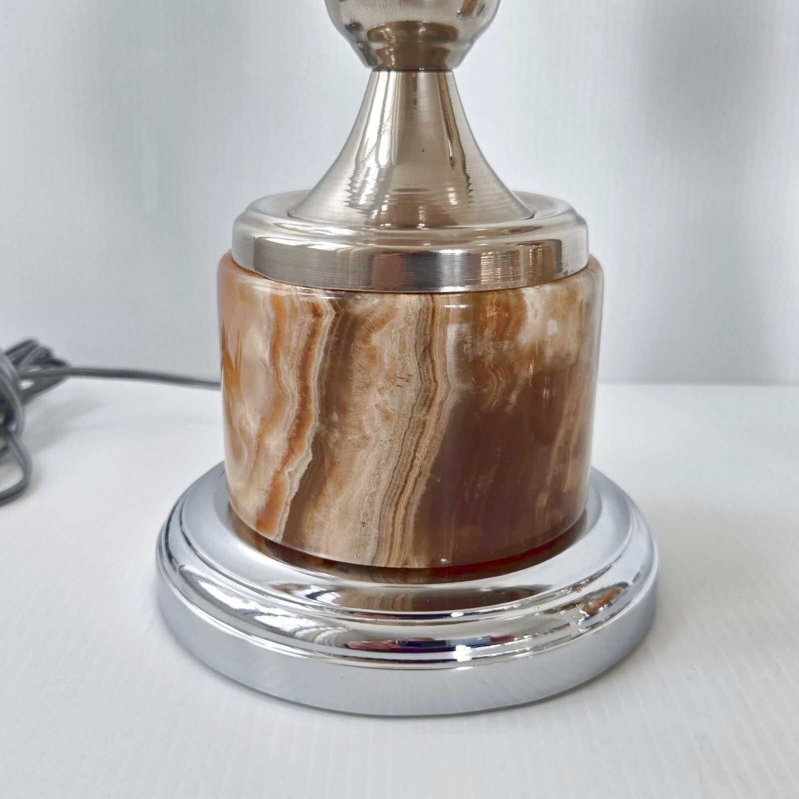 Pair Of Vintage 1970 Marble & Steel Chrome Dlg Barber House Egg Lamps photo 947.0