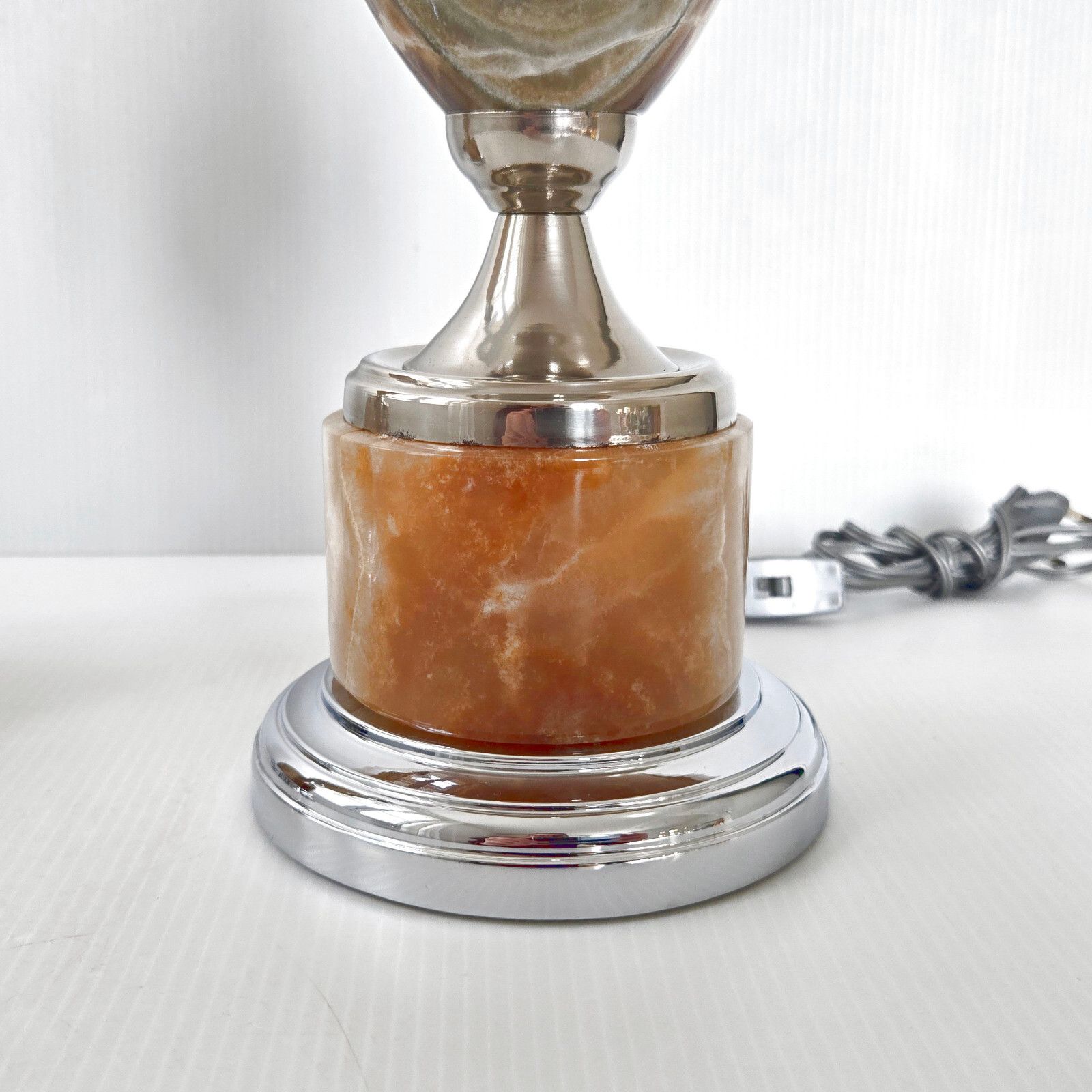 Pair Of Vintage 1970 Marble & Steel Chrome Dlg Barber House Egg Lamps photo vintage