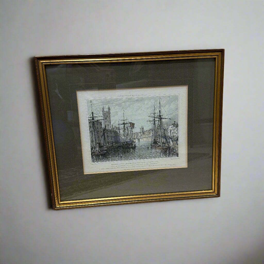 Original Print Of Bristol Docks Circa 1830