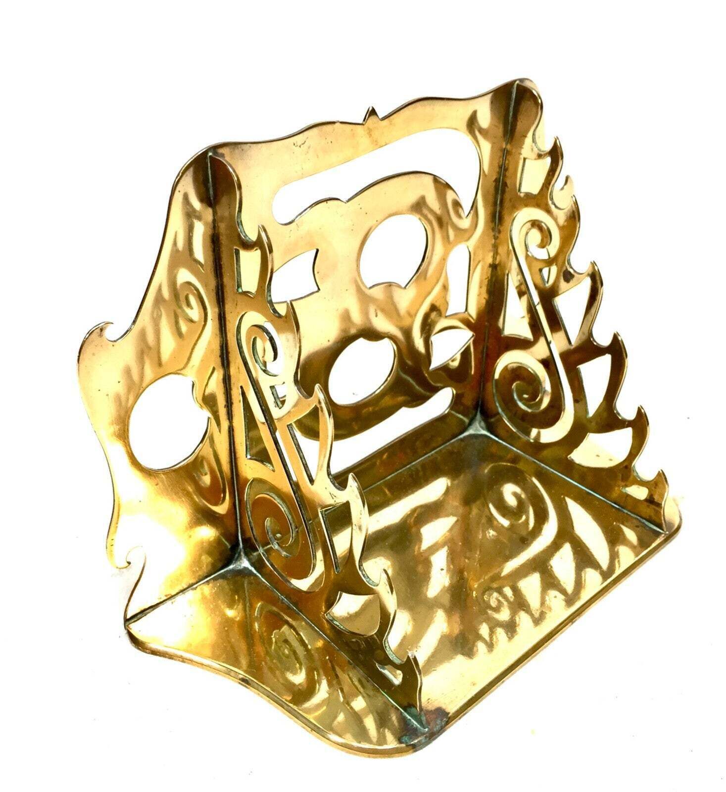 Antique Art Nouveau Brass Desktop Tabletop Pen Holder / Display Rack C.1900 photo furniture