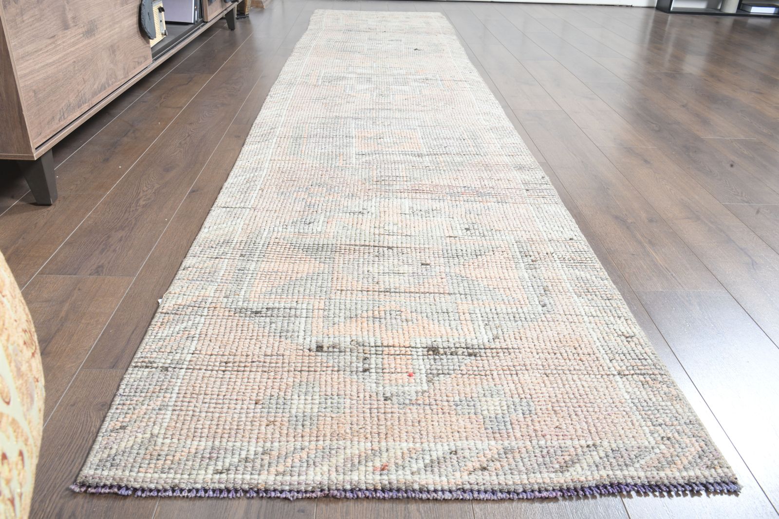 2'8x12'7 Ft, Hallway Decor Vintage Turkish Runner, Abstract Style, Stair Decor, Wool, Handmade Oushak Oushak Rug, Farmhouse Decor photo vintage