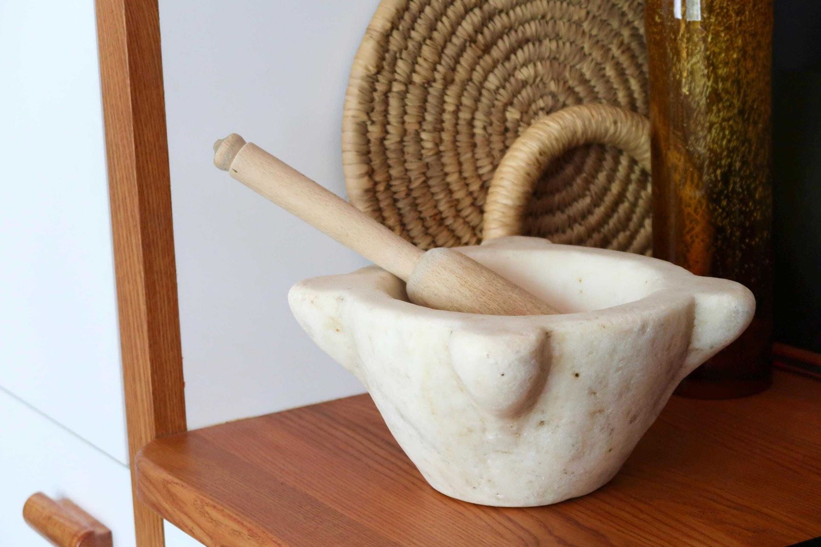 French Antique Stone Mortar And Wood Pestle   19th Century / France, Wabi Sabi, Rustic, Country, Primitive, Farmhouse, Shabby Chic
