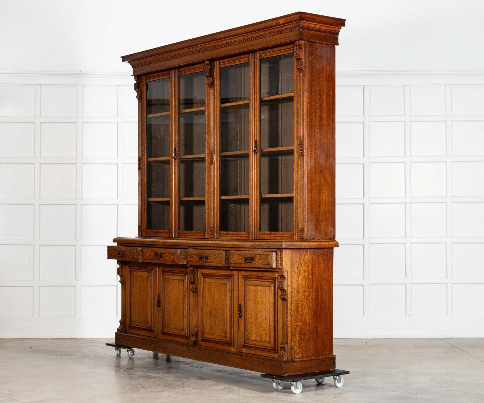 Monumental English 19thc Oak Glazed Library Bookcase photo vinterior