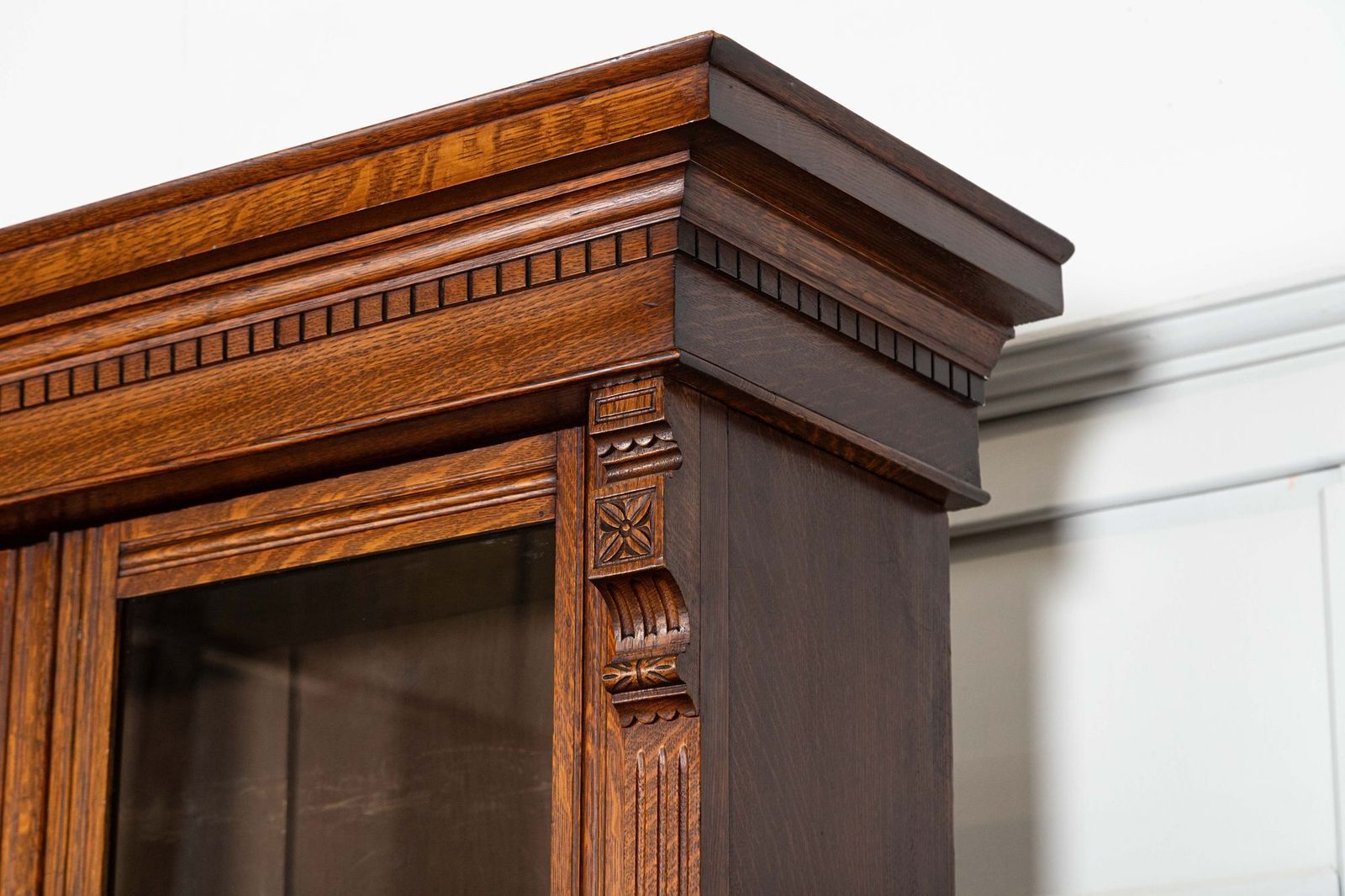 Furniture Monumental English 19thc Oak Glazed Library Bookcase photo