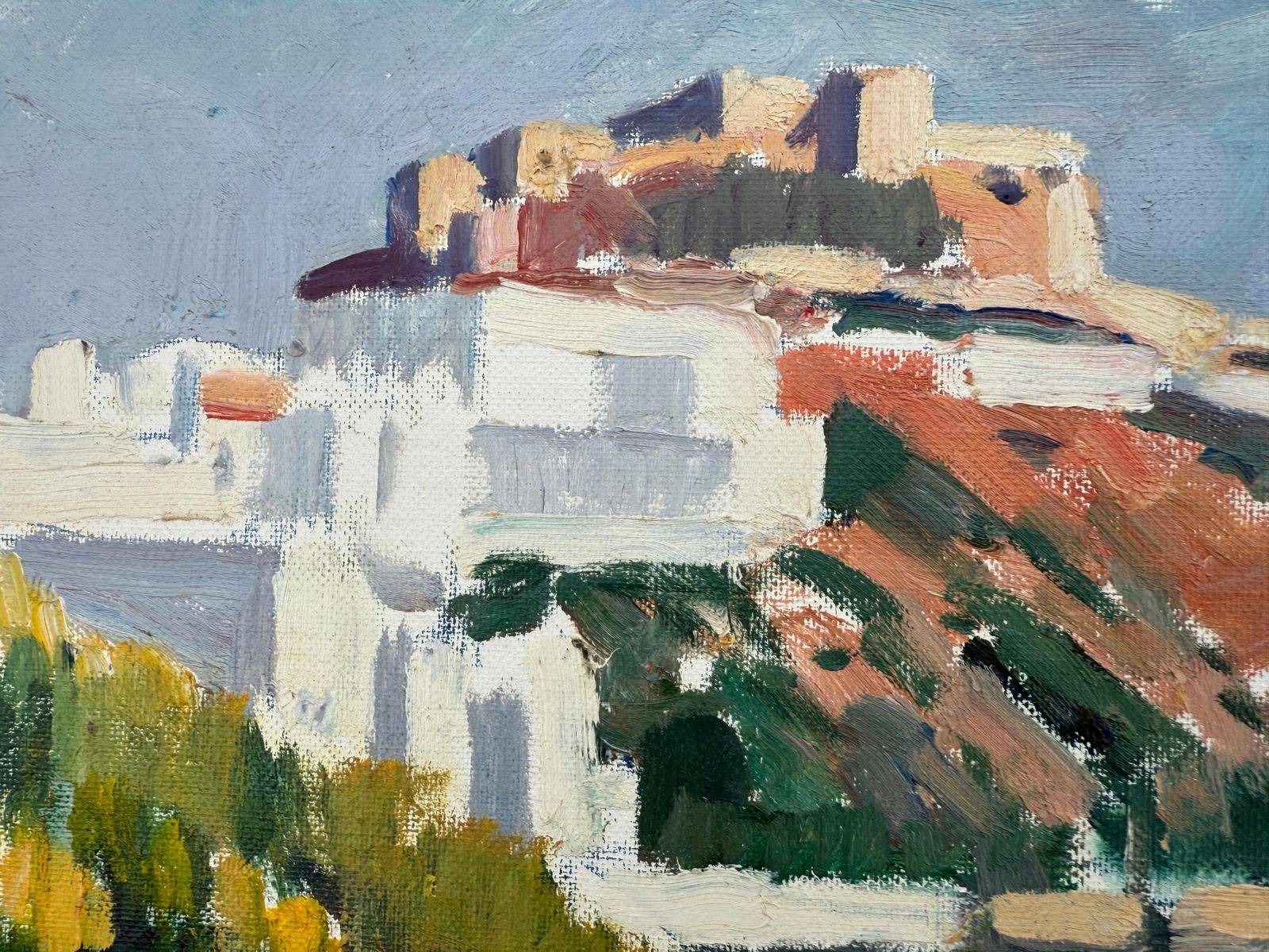 Rafael Duran Benet – Mediterraan Dorp, Olieverfschilderij, Spaans Landschap, Ca. 1980 photo Kunst