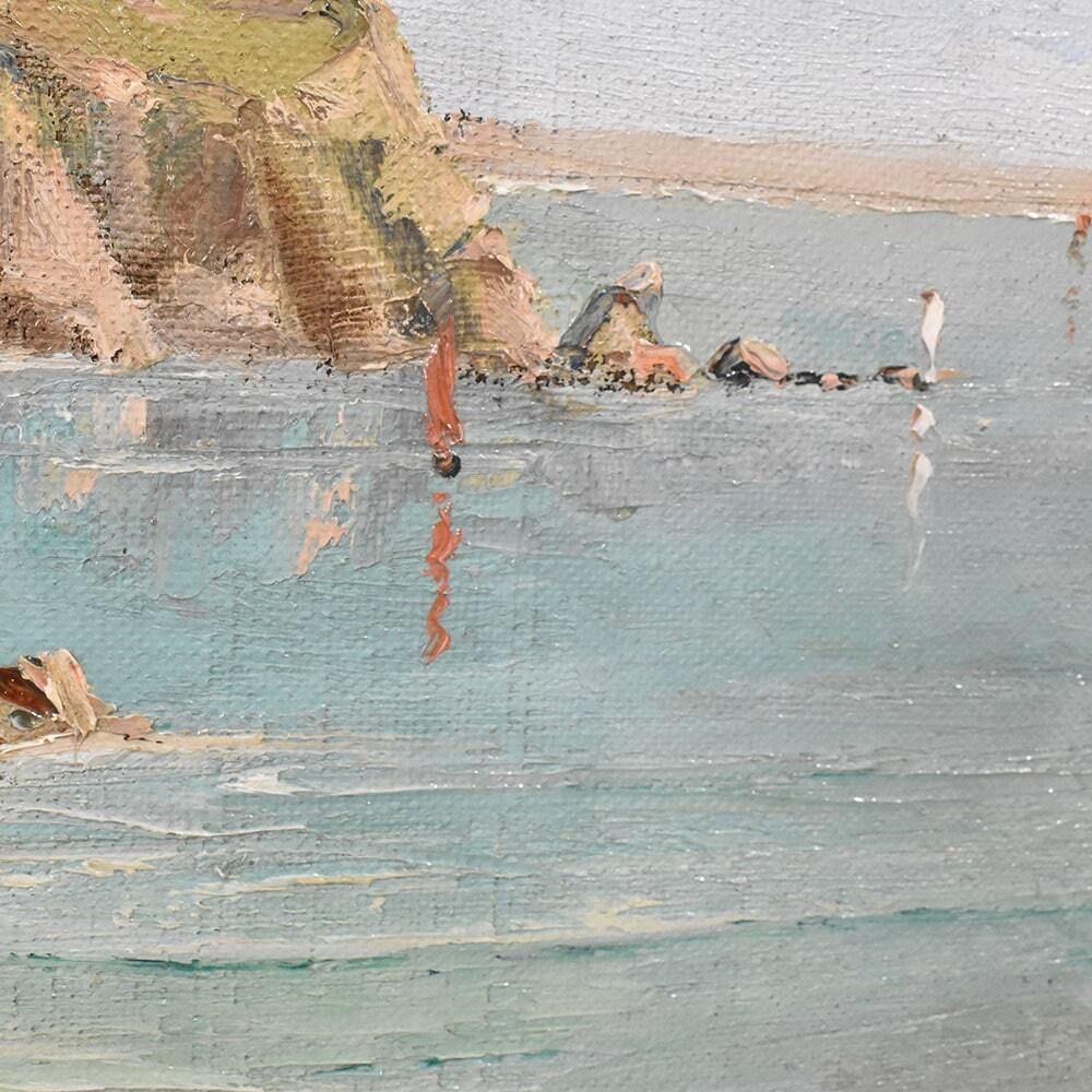 Seascape Painting, Antique Oil  With Marine, Oil On Canvas, 20th Century. photo vintage