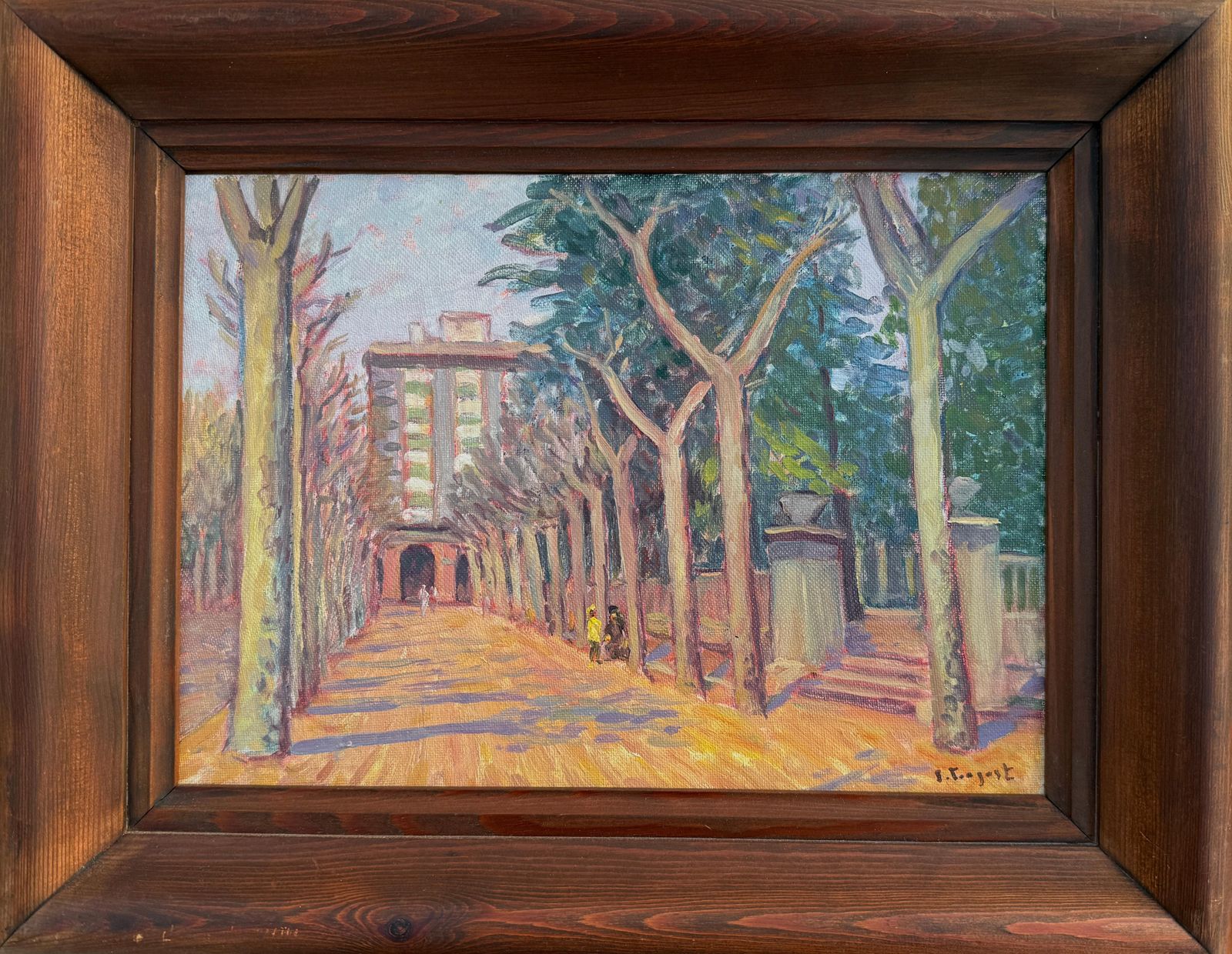 Park In A Catalan City Oil Painting Spanish Cityscape photo furniture