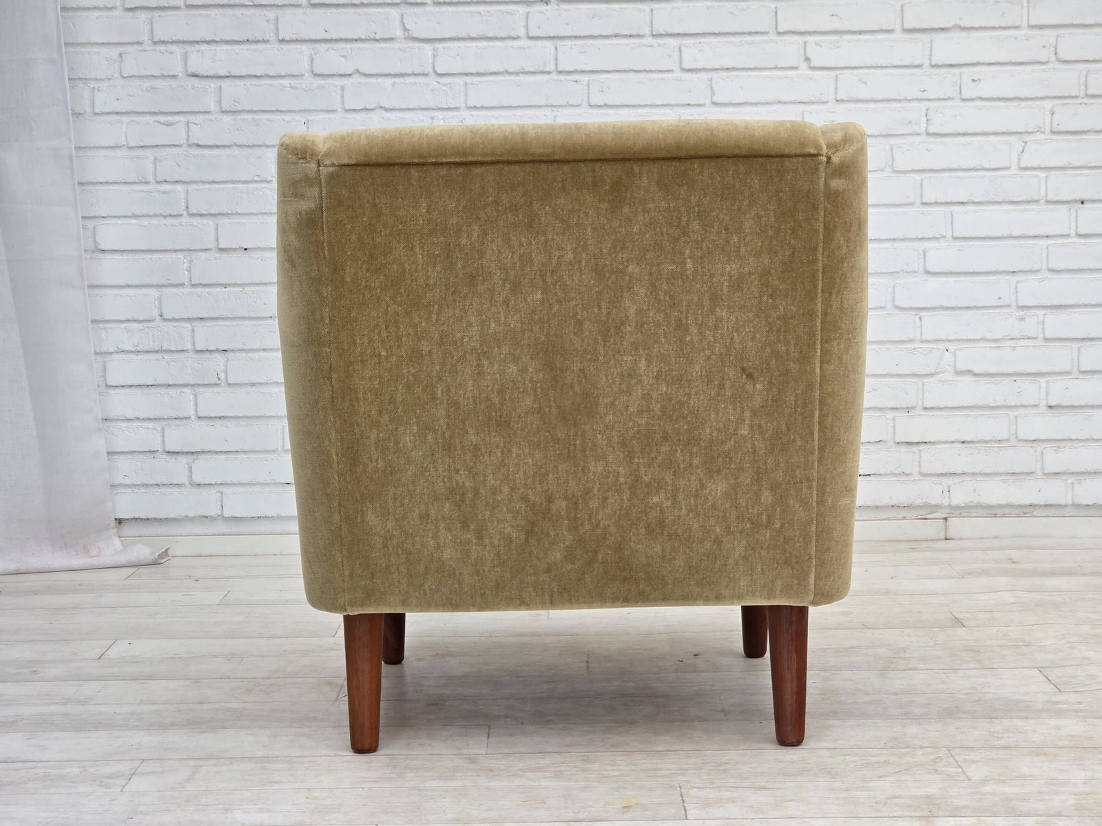 1050.0 1970s, Danish Armchair, Original Green Furniture Velour, Teak Wood Legs. photo