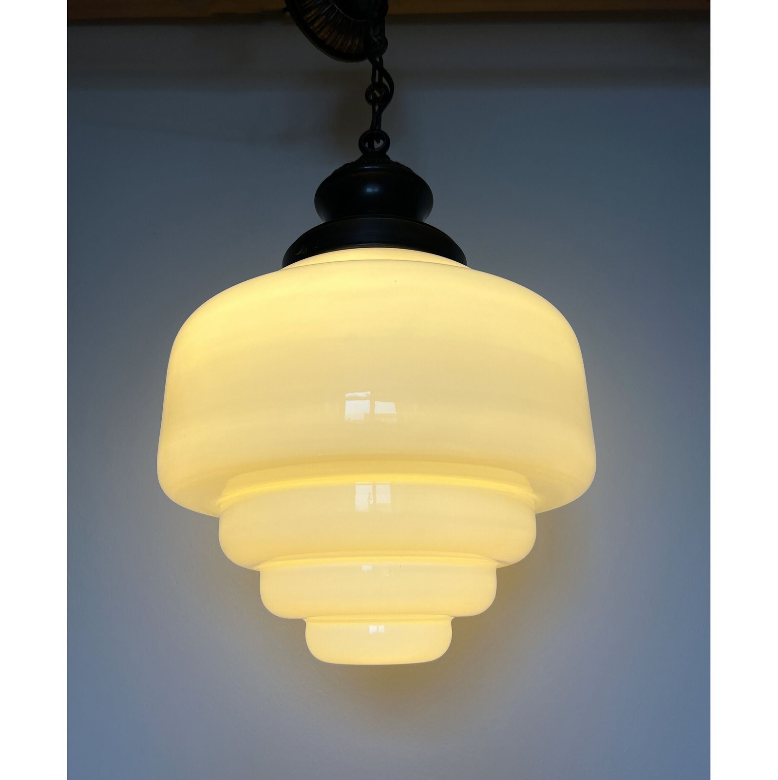 Vintage Large Opaline Glass Pendant Lamp – Excellent Condition – France – 1930s