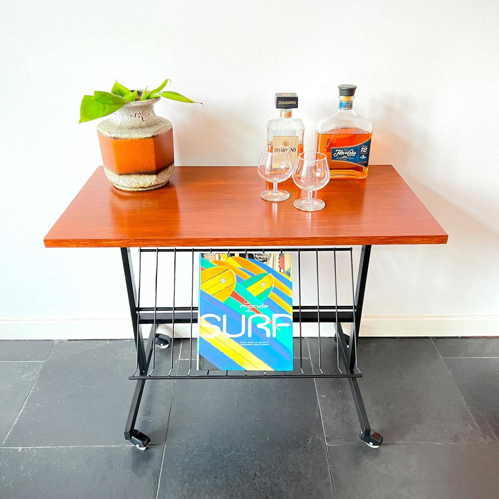 Vintage Mid Century Table On Wheels   Wood, Metal   60/70s   Trolley  Tv Table   Audio Table