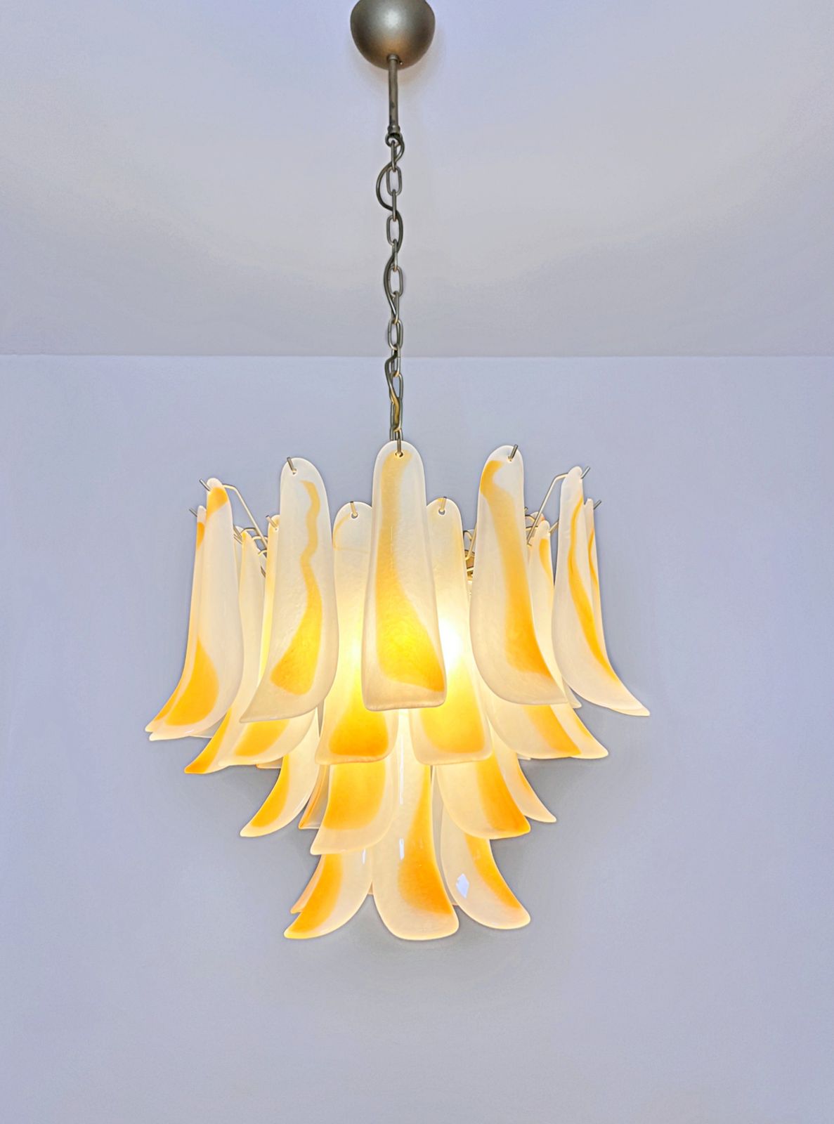 photo furniture Italian Vintage Murano Chandelier   36 Acid Etched Amber Glass Petals