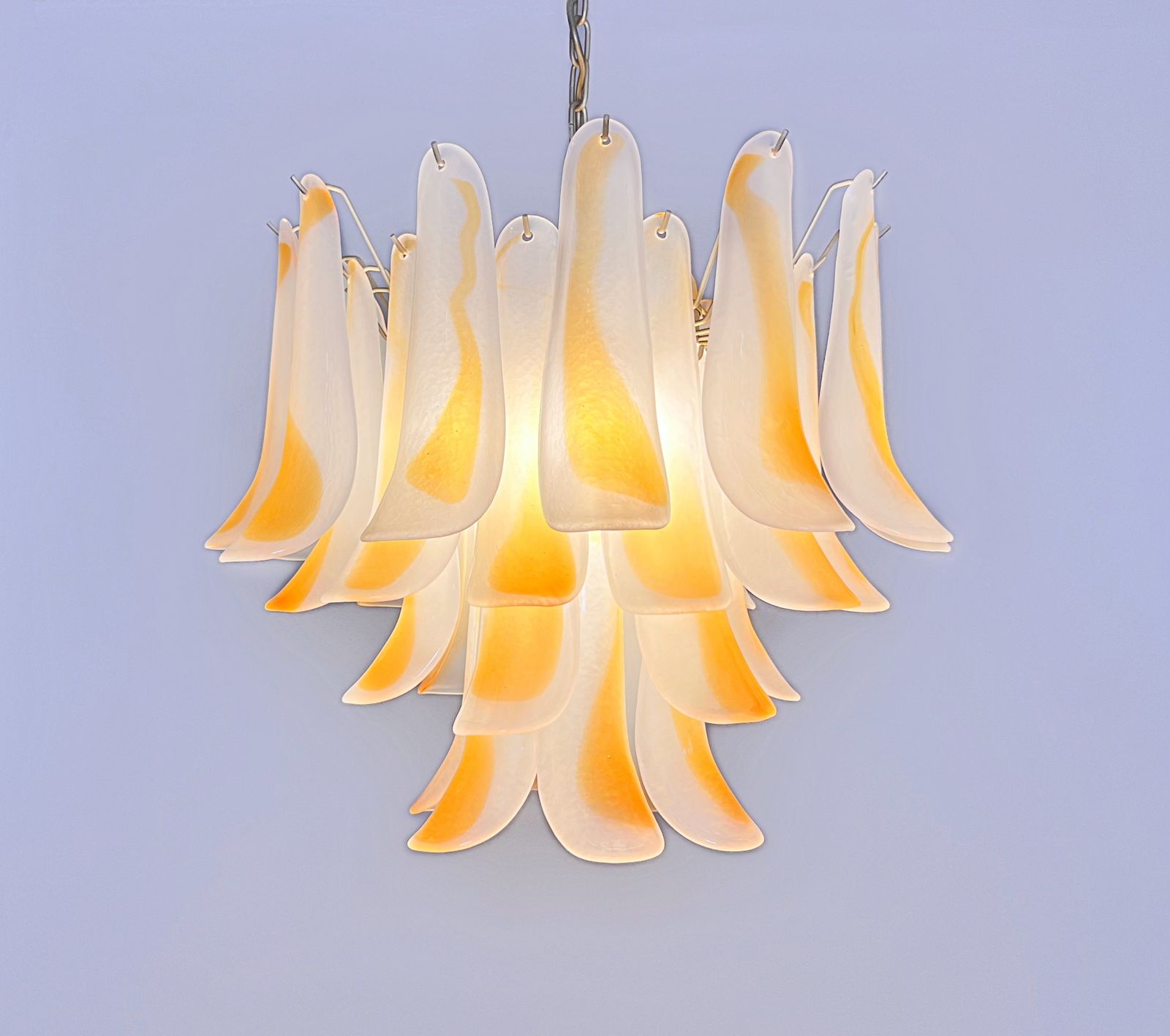 980.0 Italian Vintage Murano Chandelier   36 Acid Etched Amber Glass Petals photo