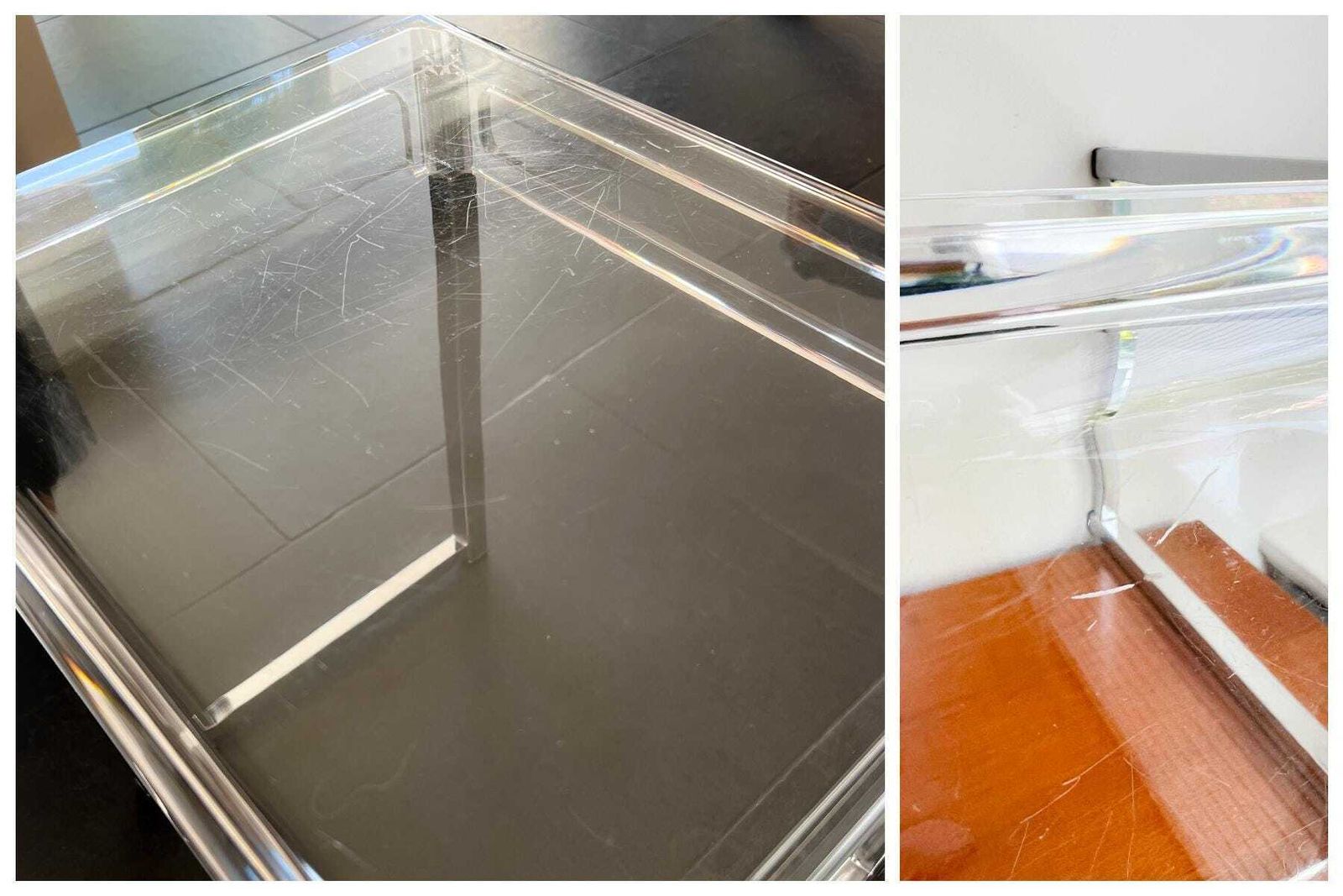 photo for sale Vintage Side Table Designed By Marc Berthier – Exceptional Find – Clear Acrylic And Chrome – 60/70s – Prisunic