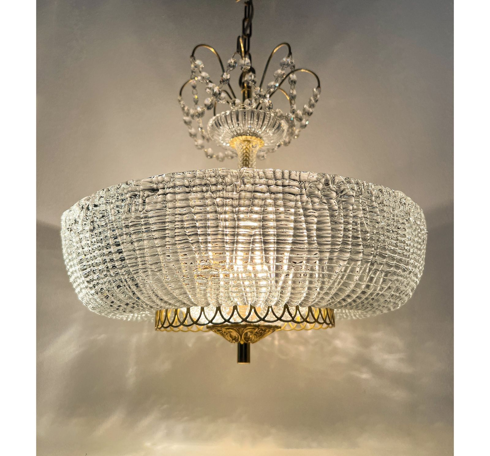 Vintage Luxe Hanglamp – Messing, Kristal – Kalmar – Orrefors – Fagerlund – Regency – Jaren 60/70
