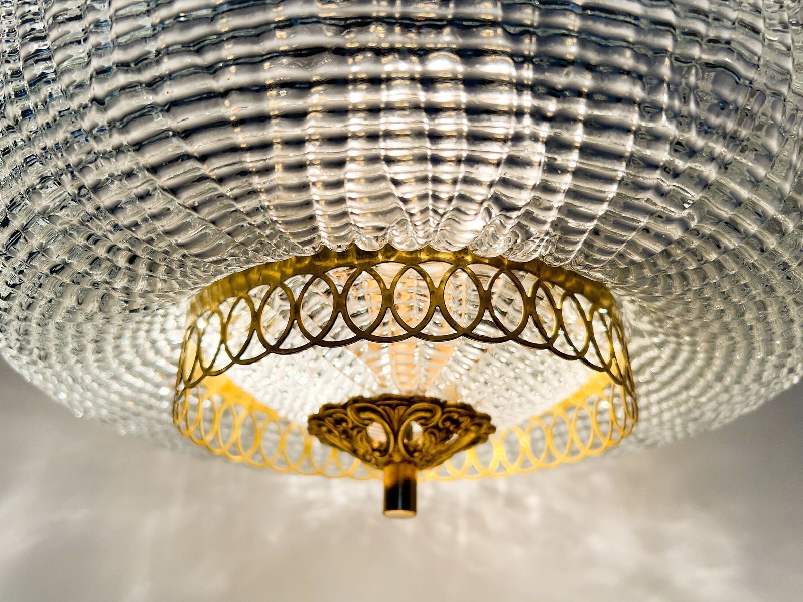 Vintage Luxury Chandelier Lamp – Brass, Crystal – Kalmar – Orrefors – Fagerlund  – Regency – 60/70's photo Lighting