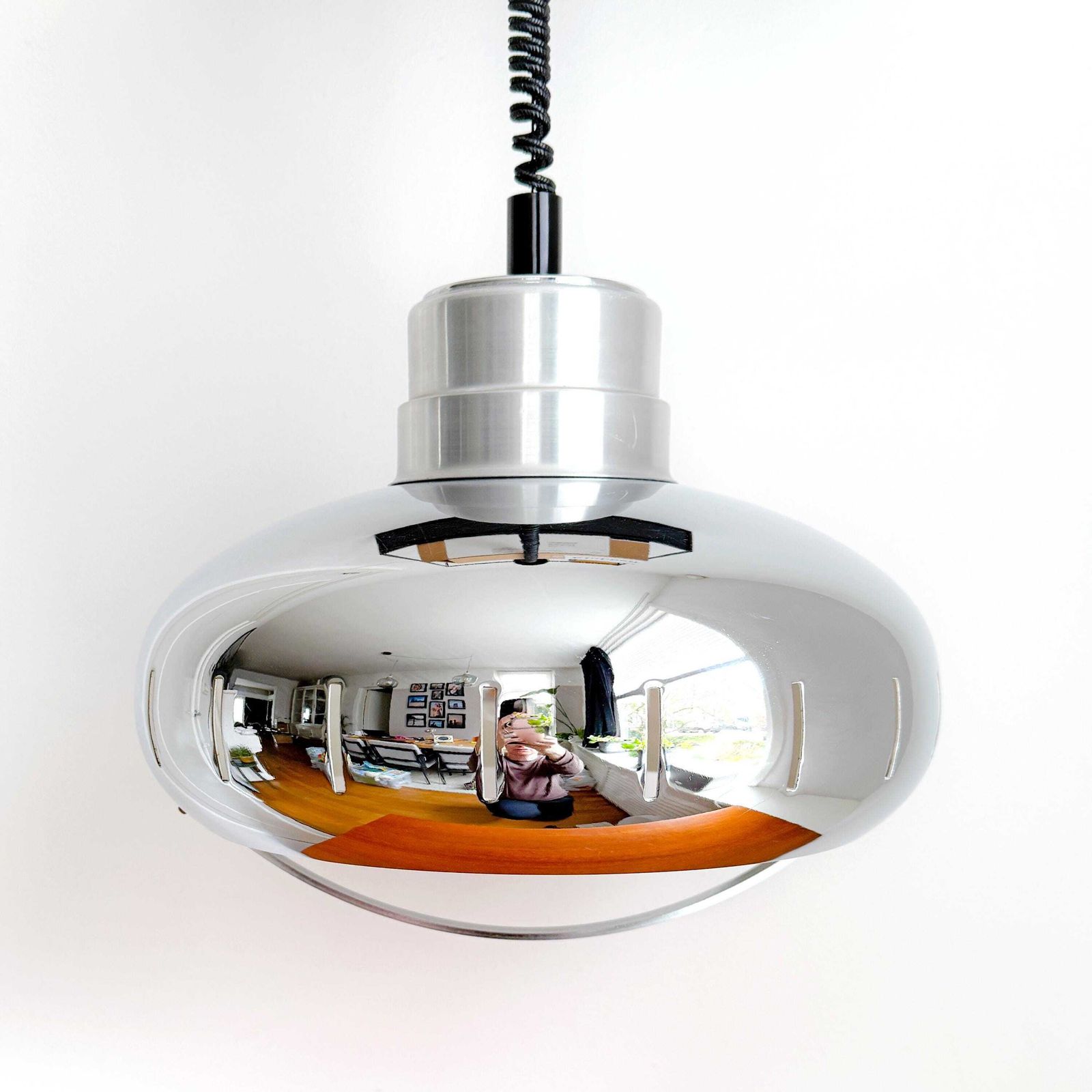 Pendant Lamp – Dutch Design By Herda – Chrome   Space Age – Ufo – Mid Century Modern – Globe photo for sale