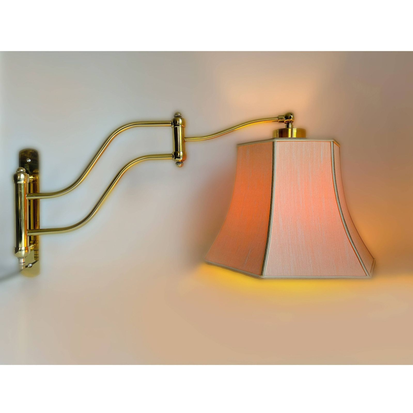 Vintage Wall Light With Adjustable Swing Arm   Brass, Off White Lampshade   Mid Century   Gk