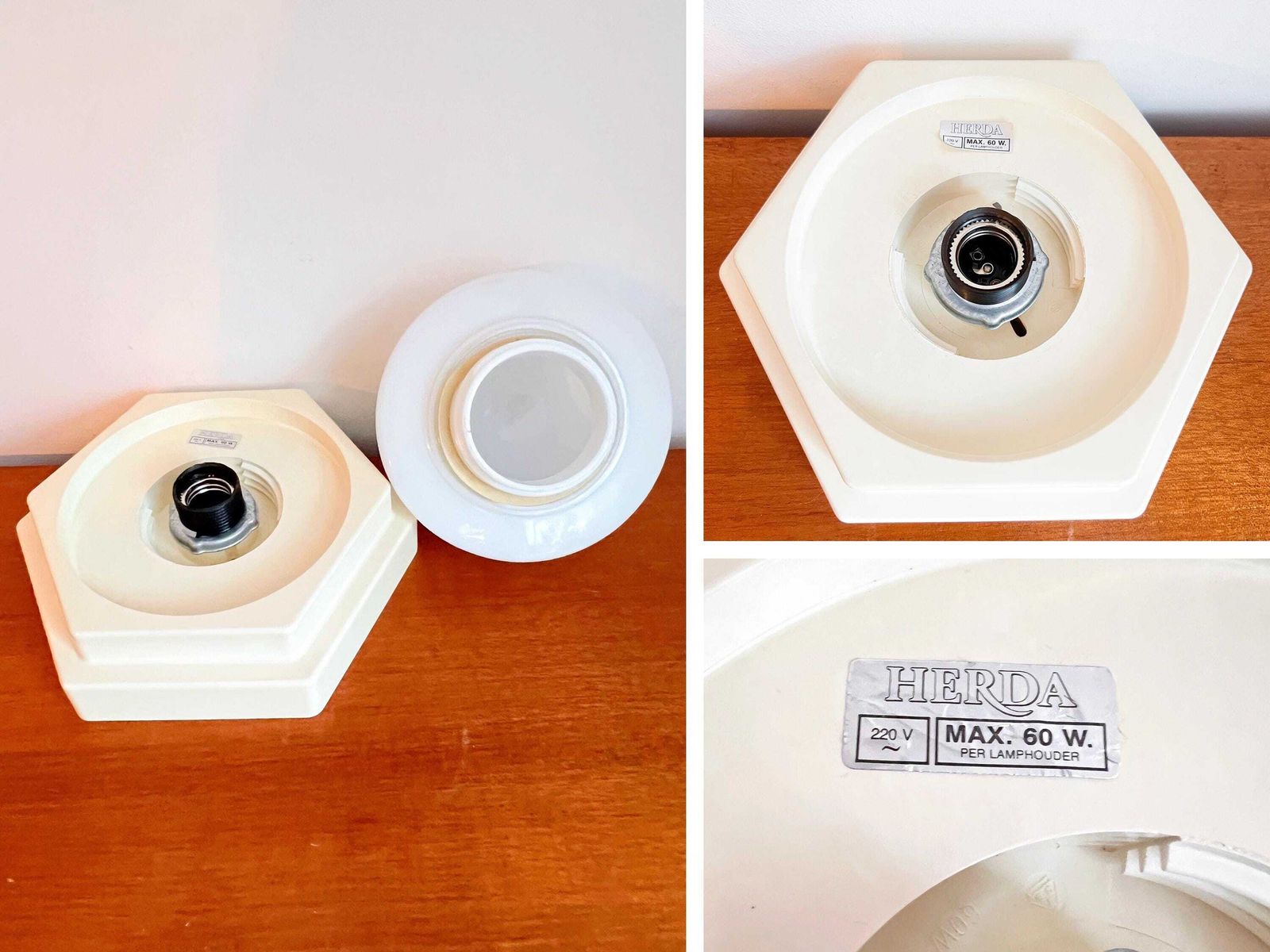 photo for sale Vintage Hexagon Ceiling Lamp By Herda  Dutch Design   Sphere   Mushroom   Opaline   Pop Art   Space Age   Mid Century