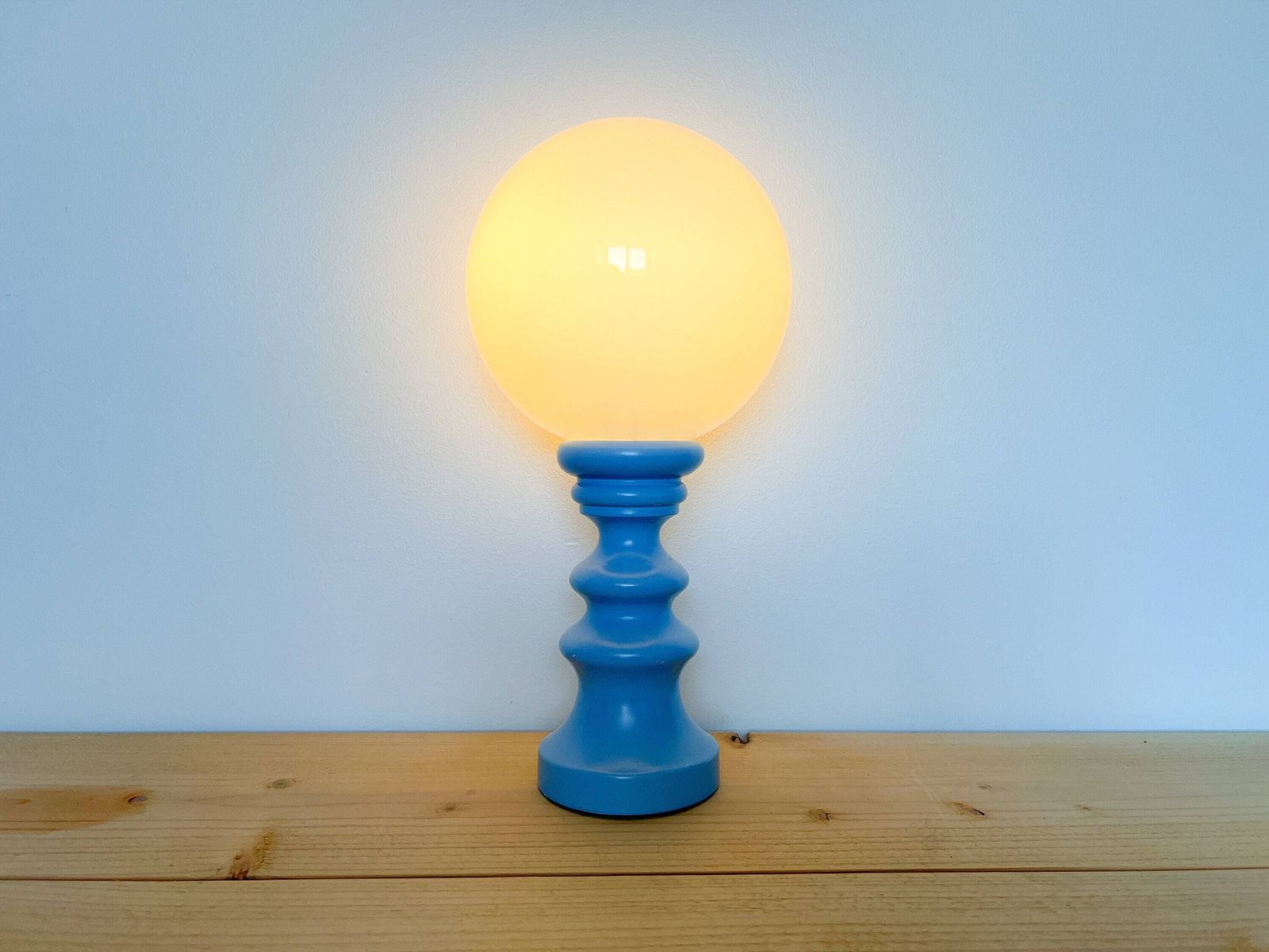 Unique Light Blue Vintage Table Lamp   Cari Zalloni Style   Wood, Glass   Mid Century photo furniture