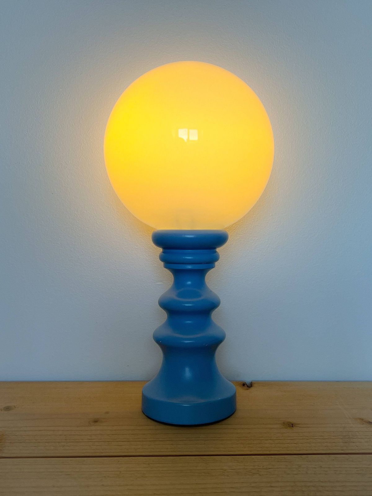 Unique Light Blue Vintage Table Lamp   Cari Zalloni Style   Wood, Glass   Mid Century photo 107.0